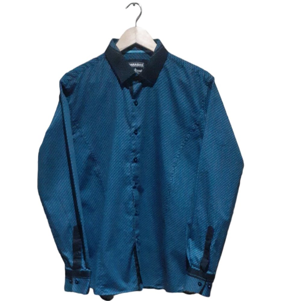 Barabas Men's Long Sleeve Button Down Shirt Blue Black Pattern Size Large